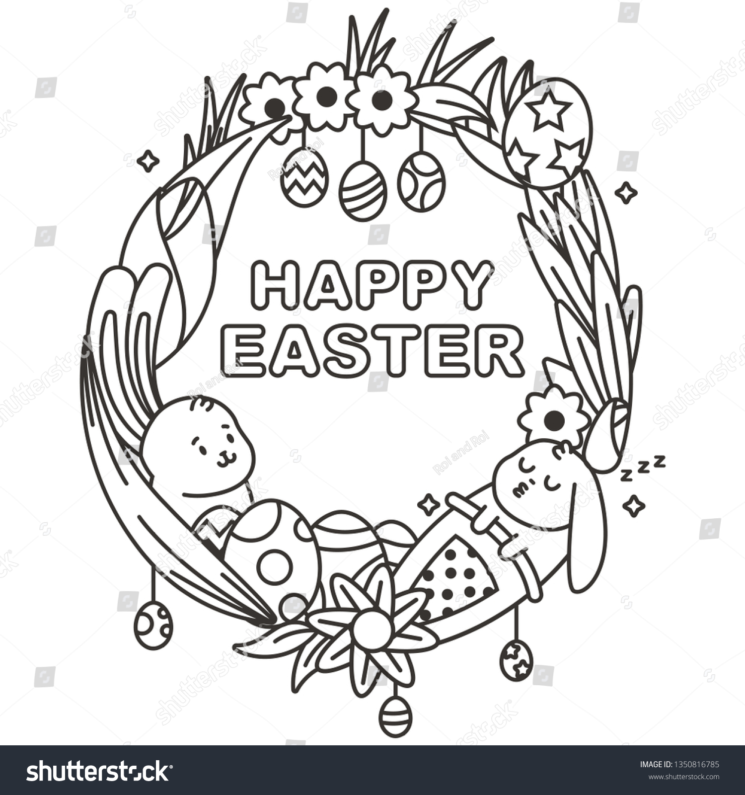 Easter coloring page cute bunny egg stock vector royalty free