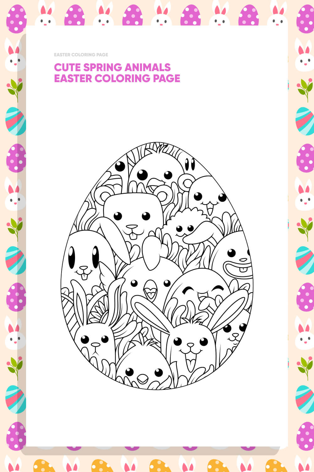 Cute spring animals easter coloring page â