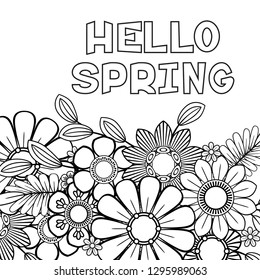 Hello spring coloring page beautiful flowers stock vector royalty free