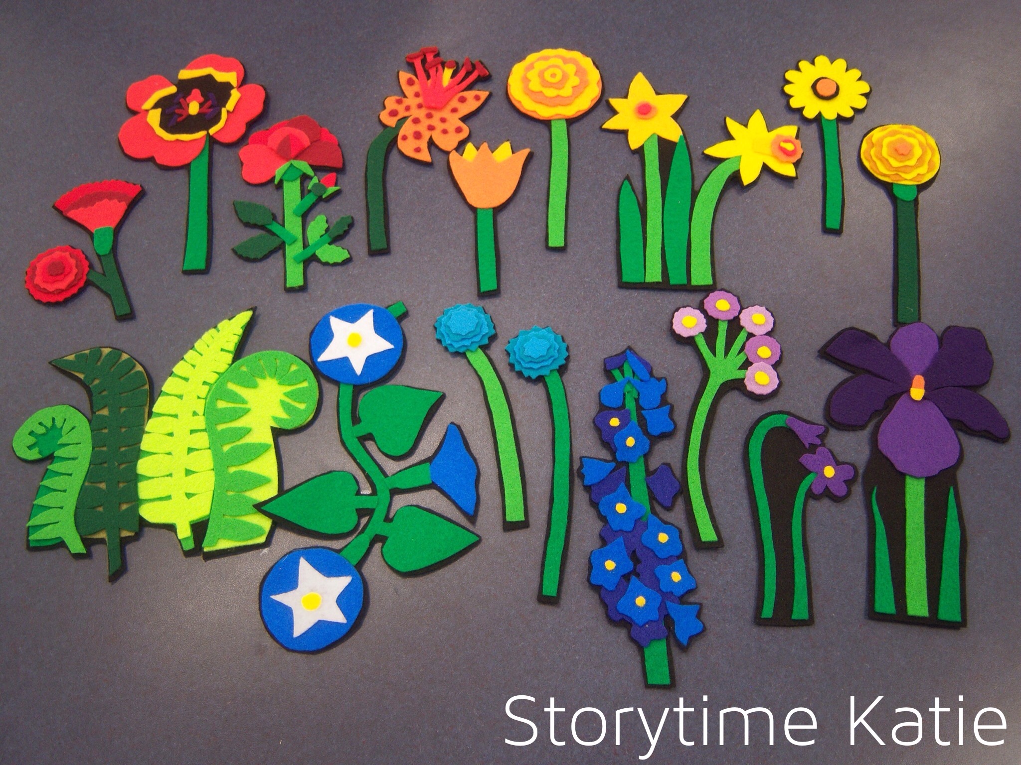 Flannel friday flower finger puppets planting a rainbow storytime katie