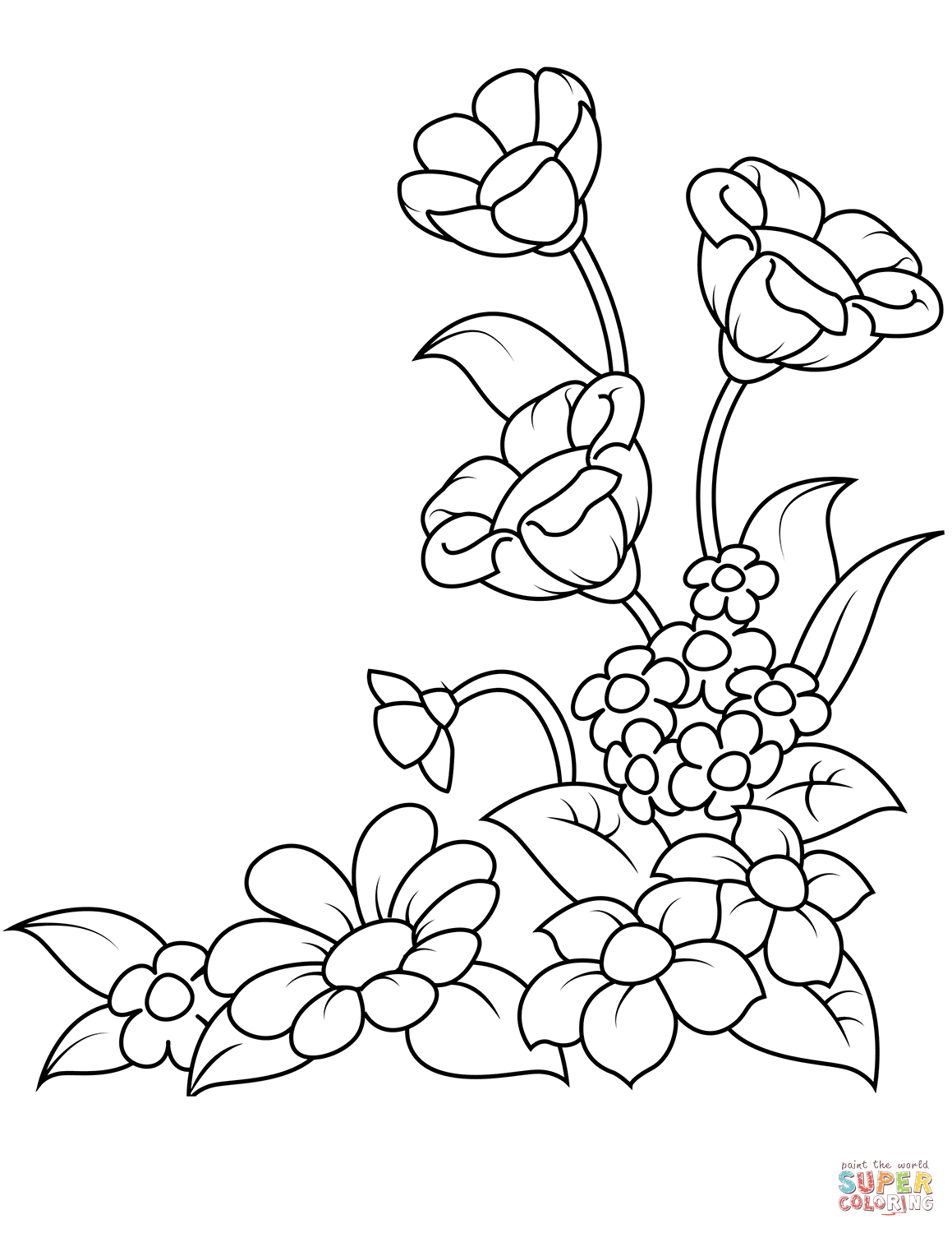 Spring flowers coloring page free printable coloring pages