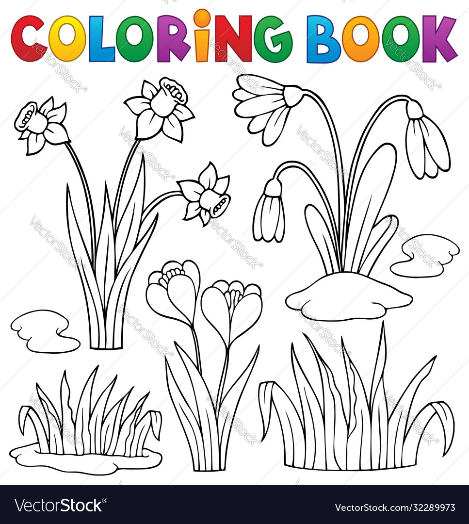 Coloring book early spring flowers set vector image