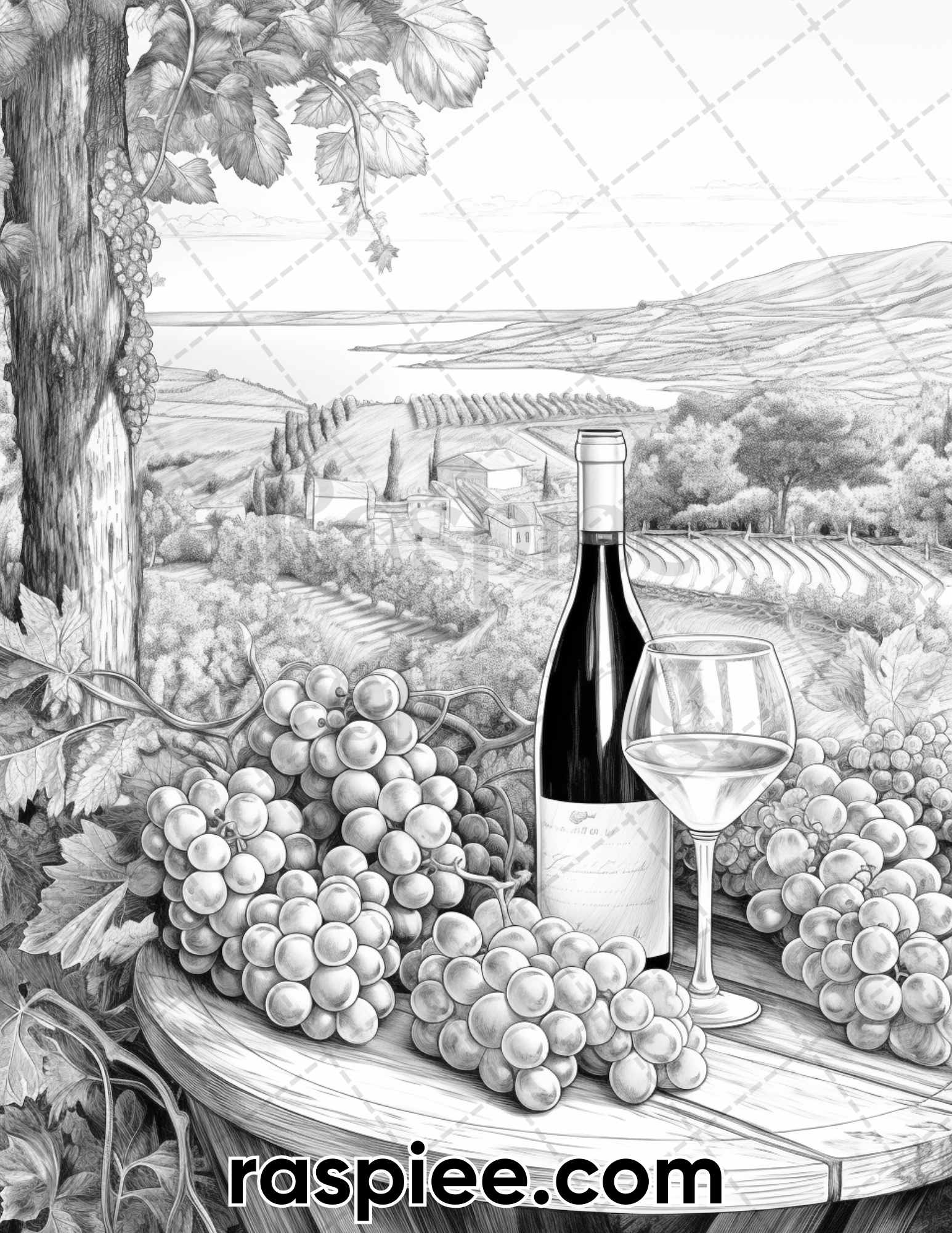 Spring vineyard grayscale adult coloring pages printable pdf insta â coloring