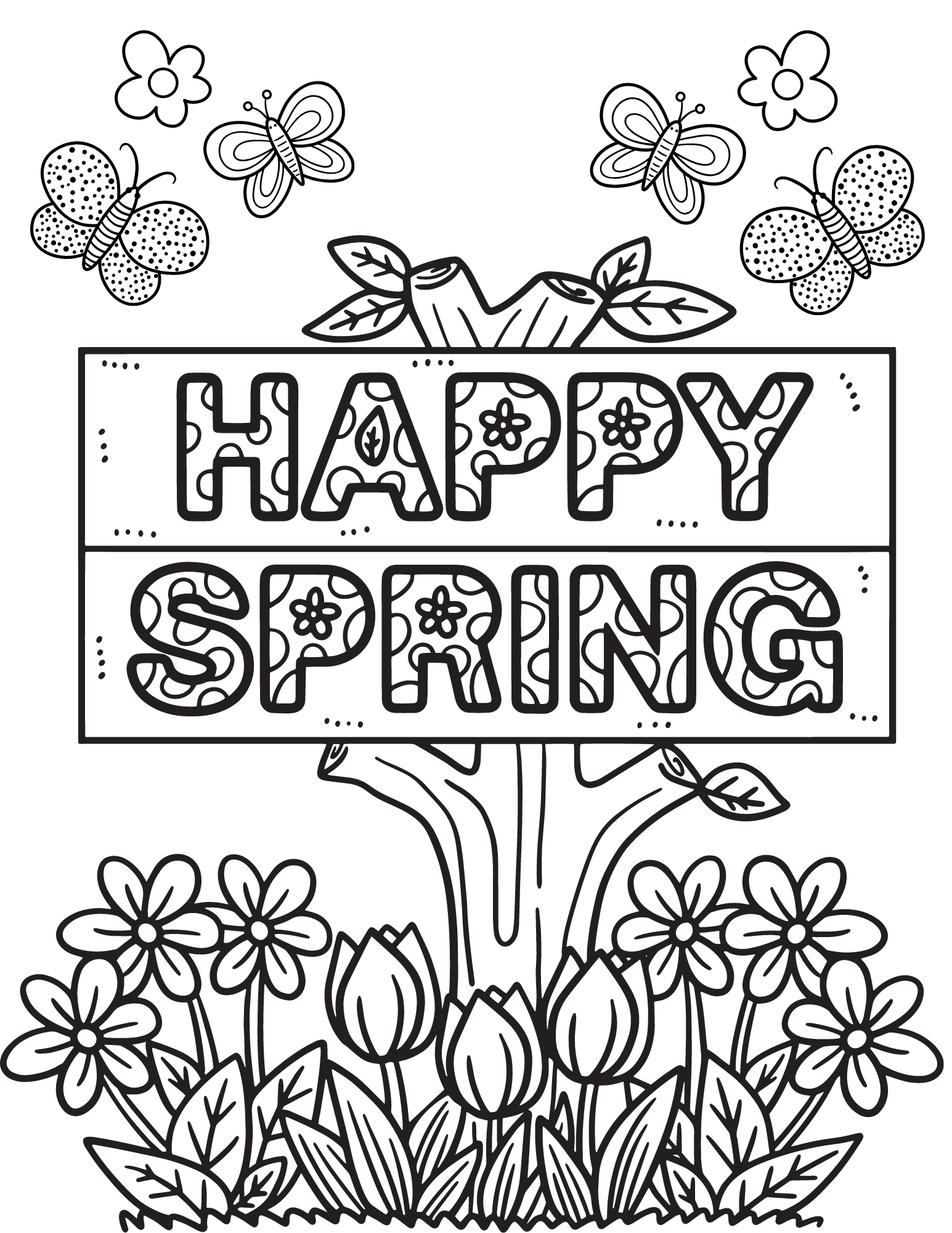 Cute spring coloring pages for kids and adults