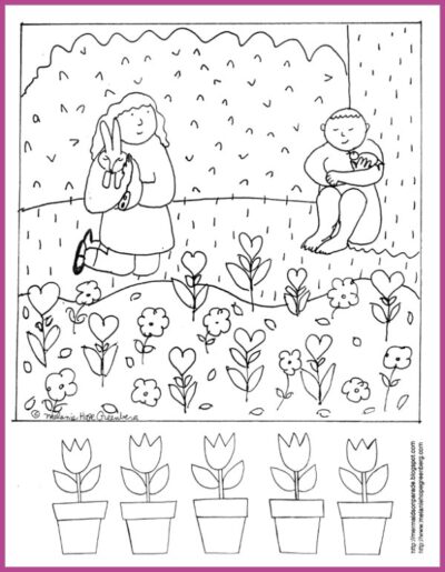 Spring coloring page and rhyming activity