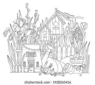 Garden coloring page stock photos and pictures