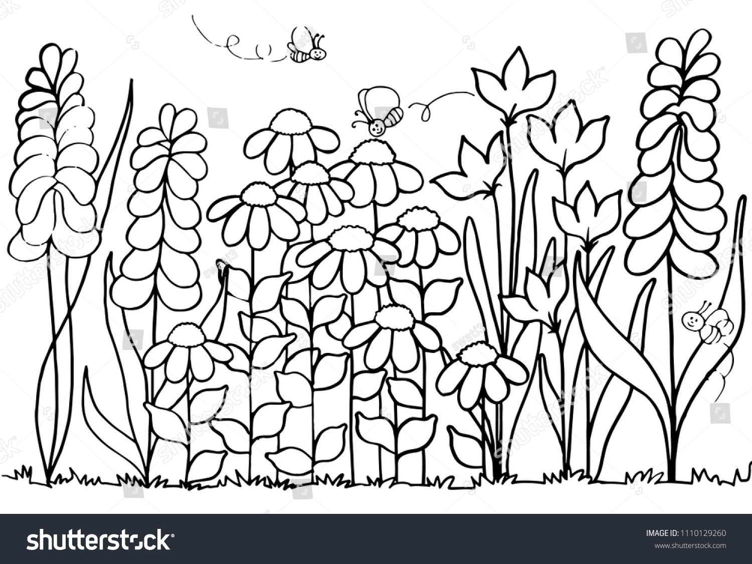 Spring flower garden coloring page stock illustration