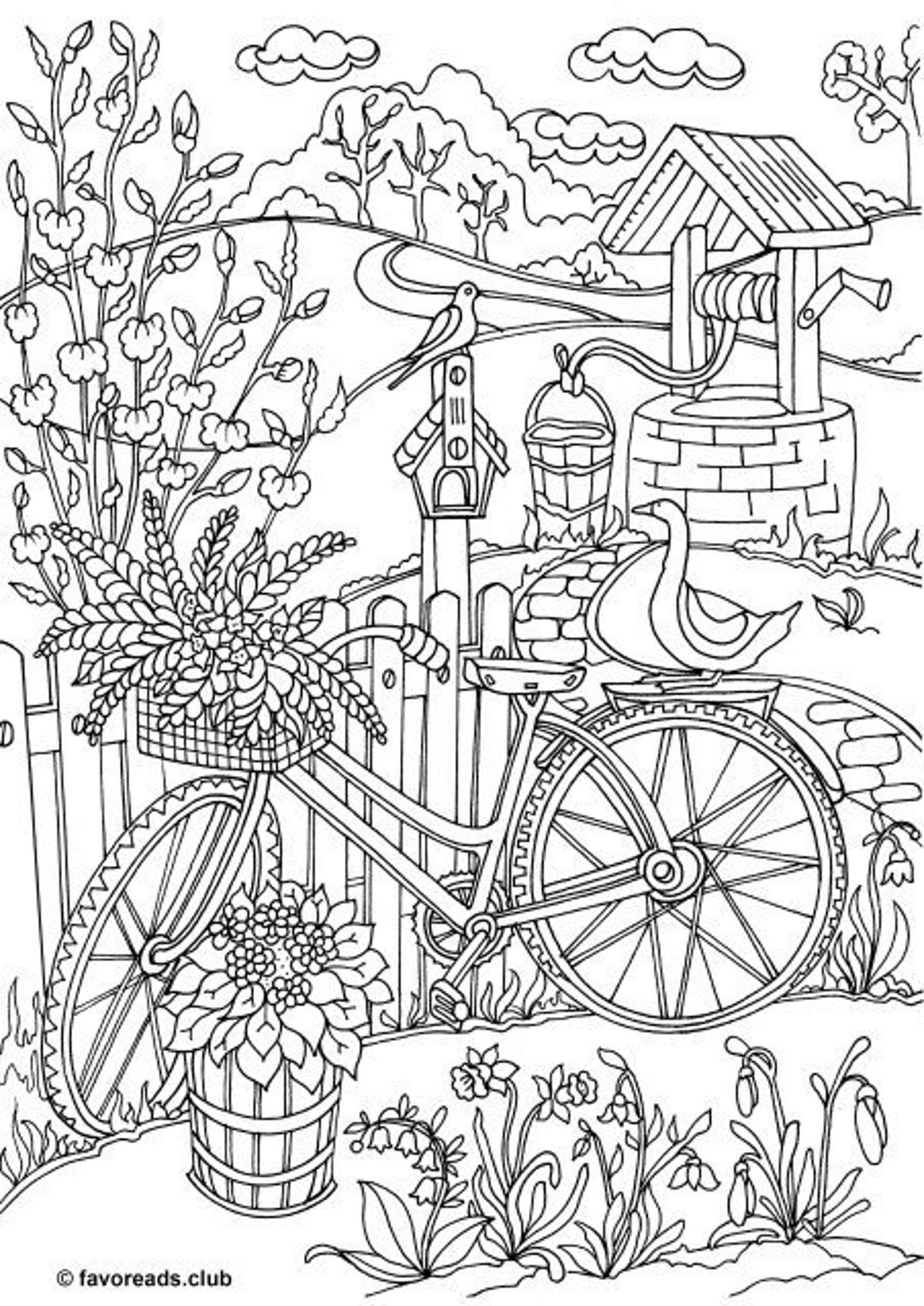 Get this spring coloring pages printable for adults beautiful spring garden with a well