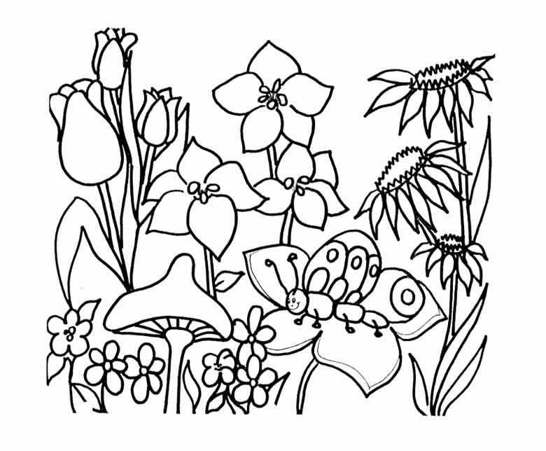 Spring flower garden coloring pages for kids