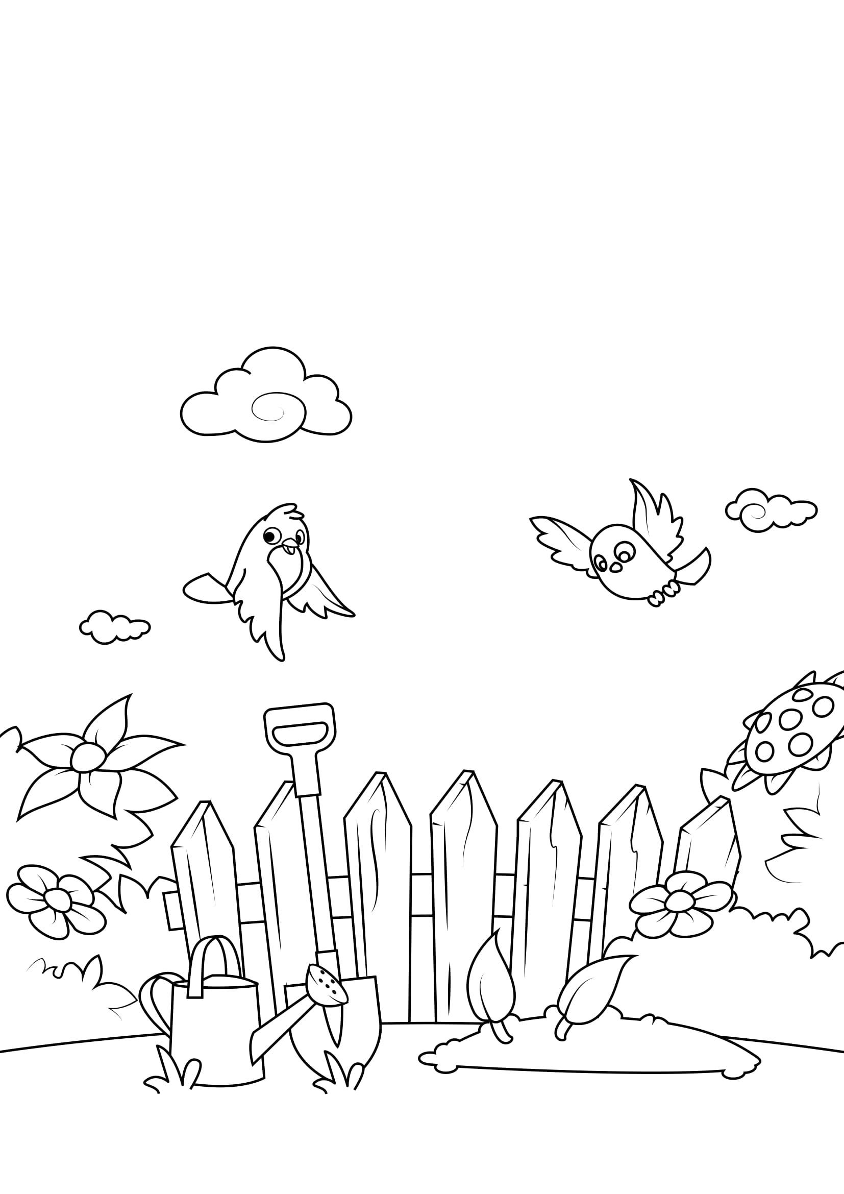 Coloring page spring in the garden