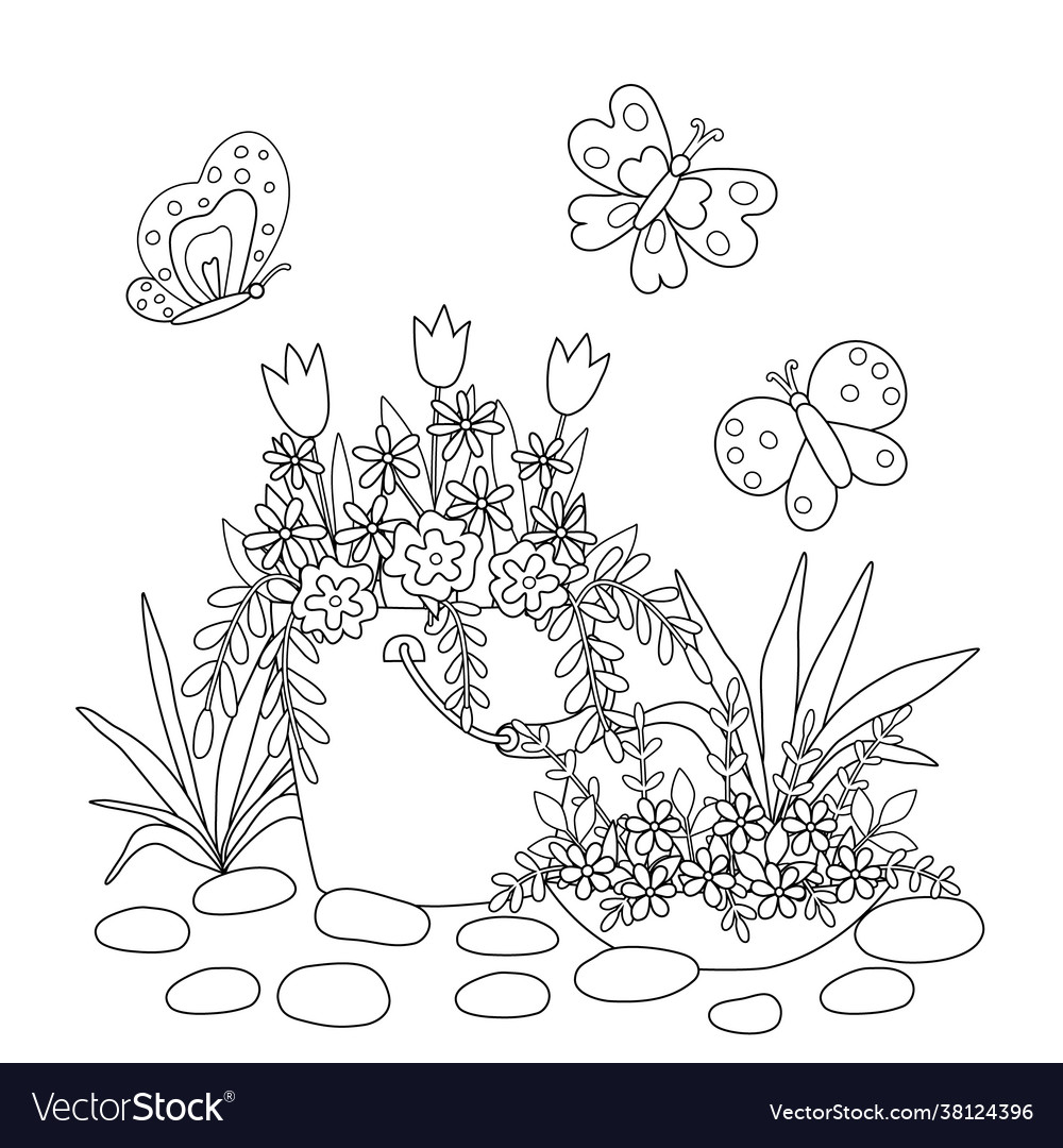 Cute coloring book with spring garden bouquets vector image