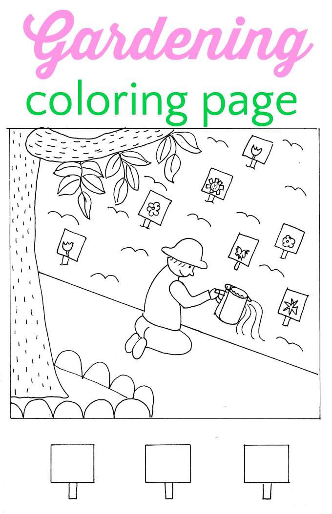 Cute gardening coloring page for kids