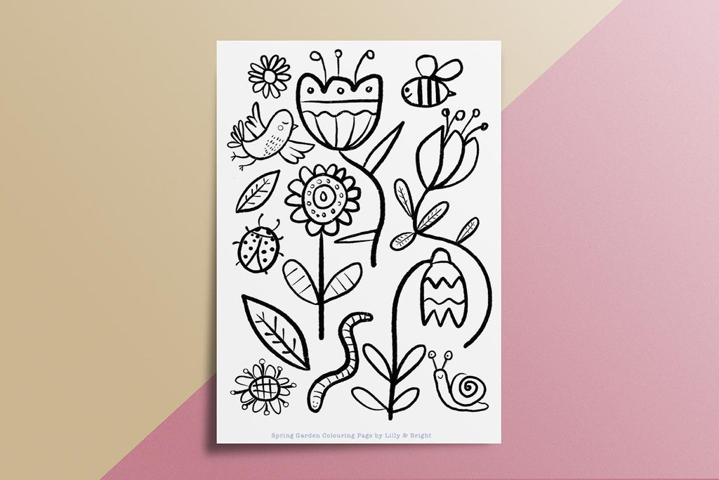 Free printable spring garden colouring page â lilly bright