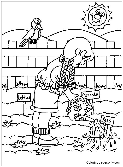 Spring gardening coloring page