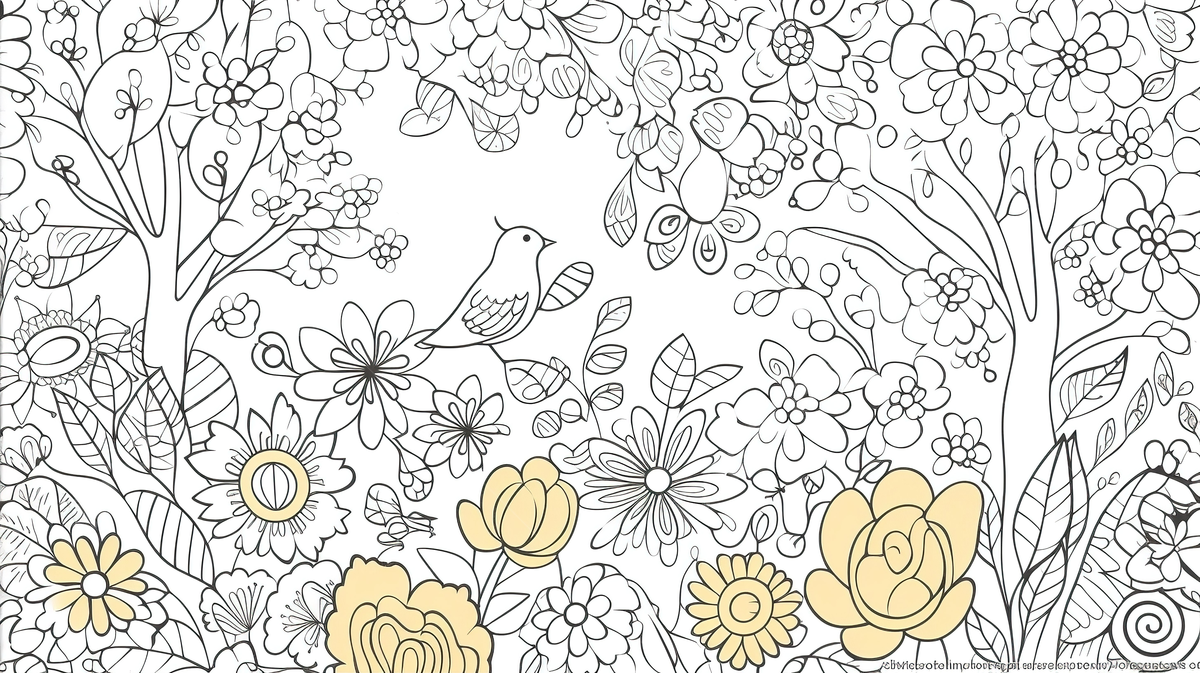 Beautiful garden coloring page with different animals background free spring coloring picture background image and wallpaper for free download