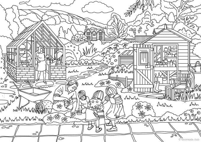 Country spring â working in the garden â favoreads coloring club