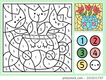 Vector spring garden color by number activity