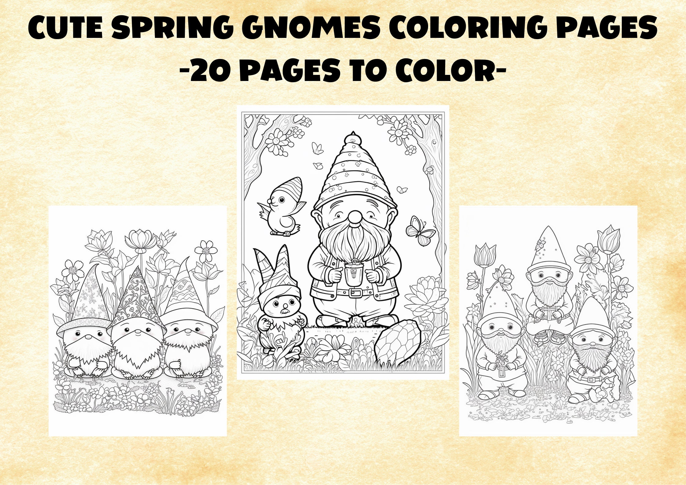 Cute spring gnomes coloring pages magical gnomes coloring book for stress relief and relaxation