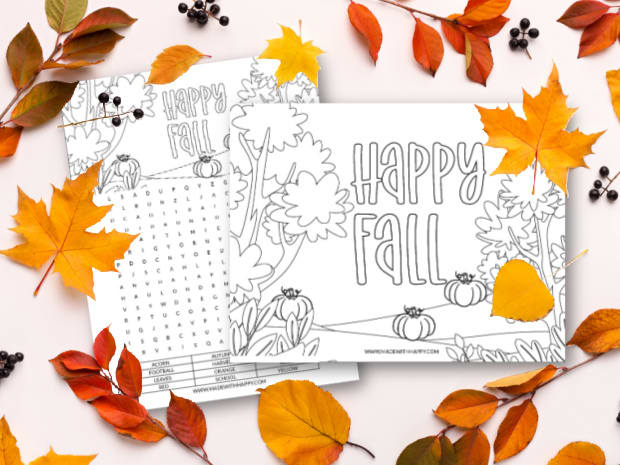 Free printable fall coloring pages and word search