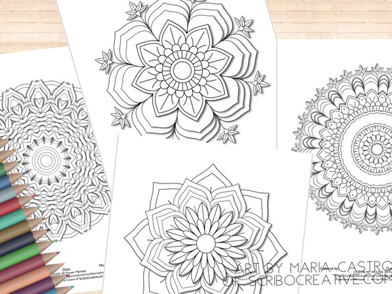 D spring flower mandalas printables adult coloring pages by color my moods art by maria castro of scribocreative