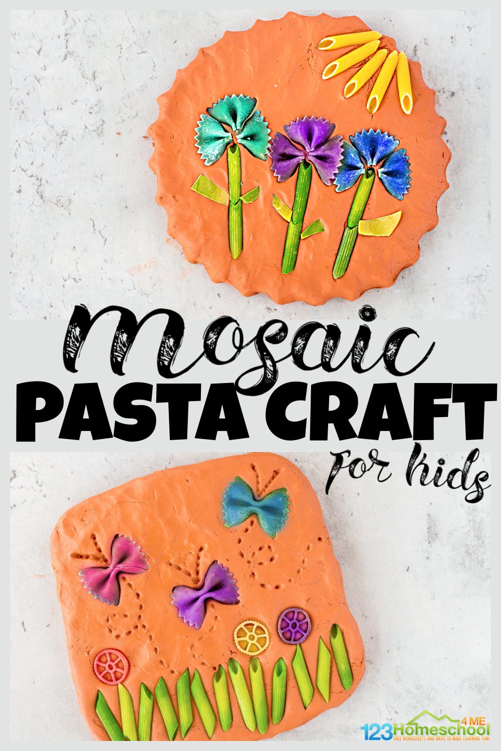 Stunning mosaic pasta craft and art project for kids