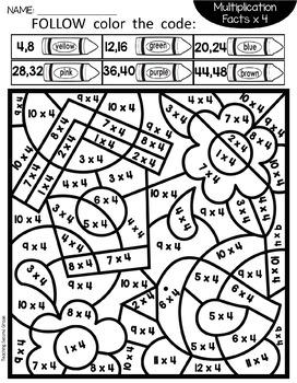 Spring coloring pages with multiplication facts