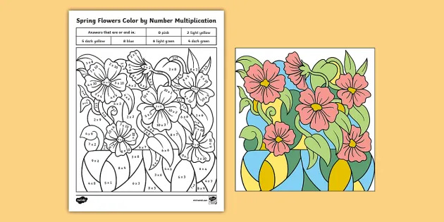 Spring flowers lor by number multiplication to x activity