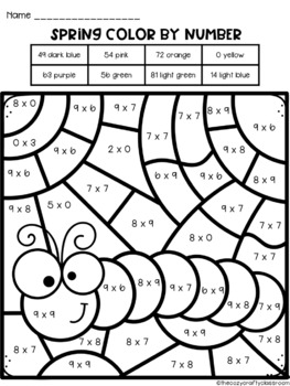 Color by number multiplication spring by the cozy crafty classroom