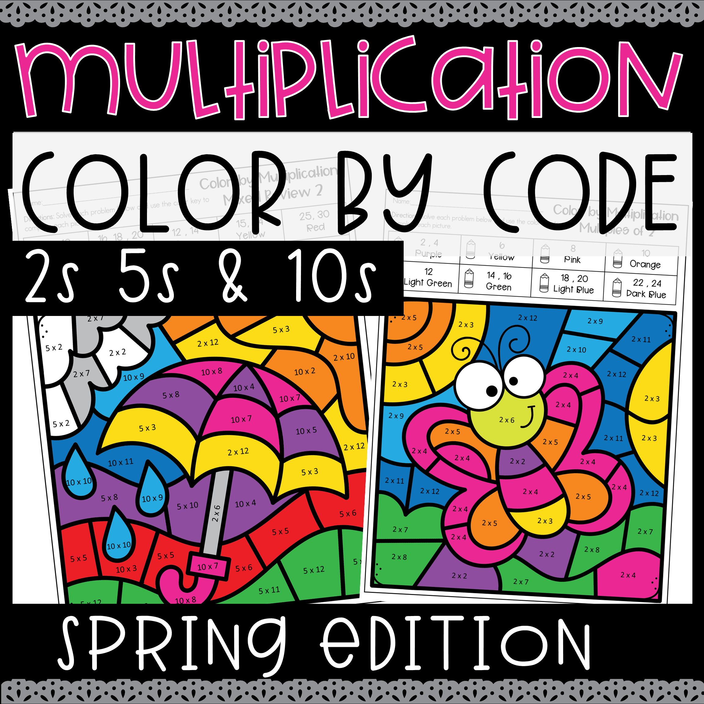 Spring multiplication color by code number no prep coloring worksheets made by teachers