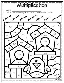 Free spring multiplication color by number multiplication math coloring worksheets math coloring