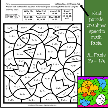 Spring math multiplication coloring sheets