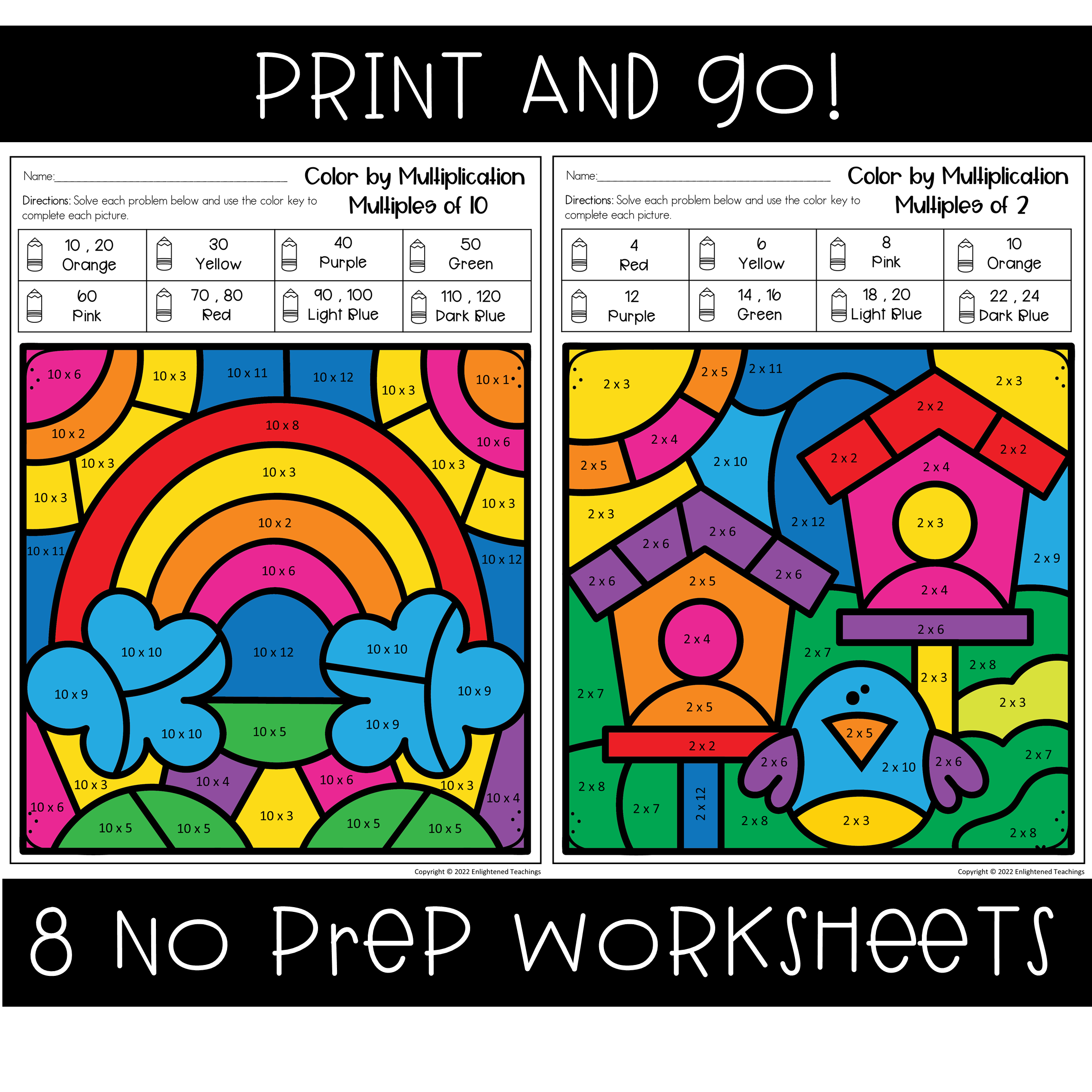 Spring multiplication color by code number no prep coloring worksheets made by teachers