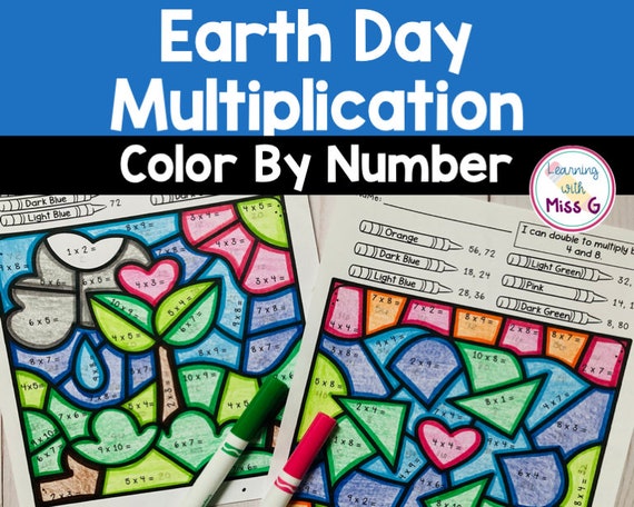 Earth day multiplication color by number worksheets spring coloring pages