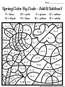 Spring coloring pages color by code first grade colorear por nãºmeros matemãticas de primer grado actividades