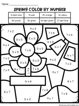 Color by number multiplication spring math fact practice math centers mdle school multiplication