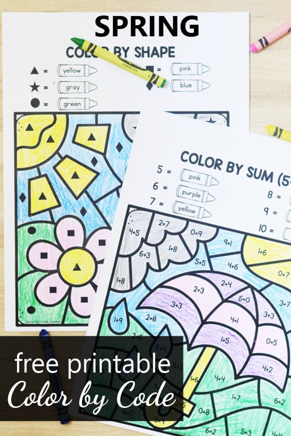 Free printable spring color by code math