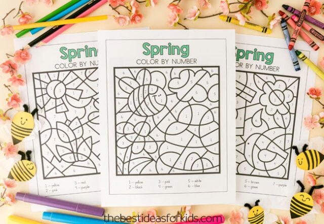 Spring color by number free printables