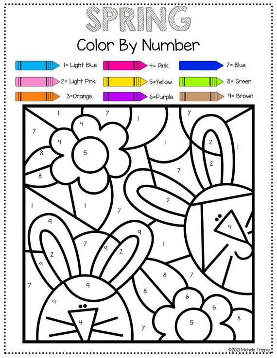 Spring color by number color by number activity for kids coloring guide for kids fun activity instant download