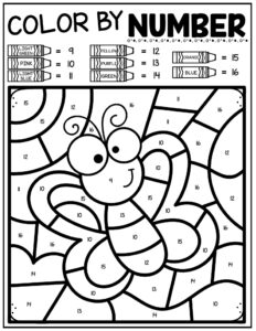 Free spring color by number worksheets pages