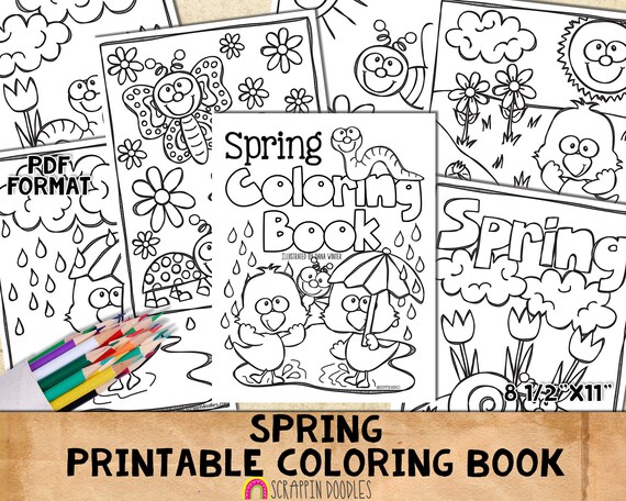 Spring coloring book kids printable pdf coloring pages print on home printer