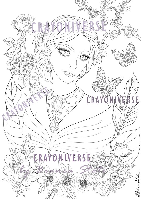 Miss spring lineart coloring page pdf and jpg by bianca state