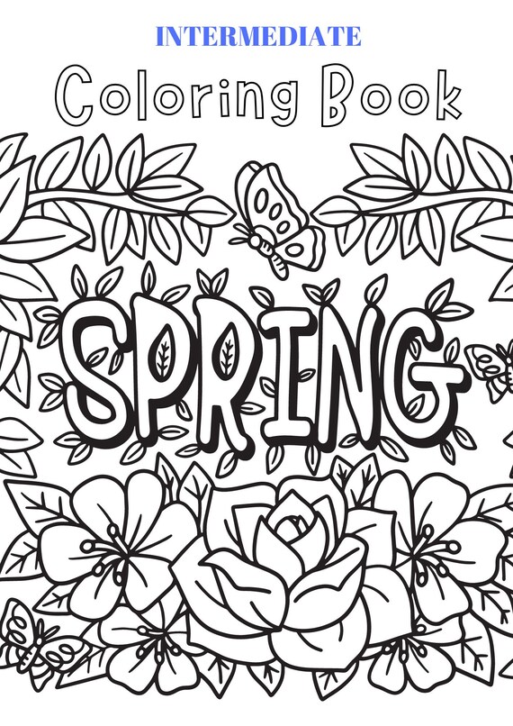 Spring coloring book intermediate digital pdf download pg coloring printable colouring books coloring art therapy print color