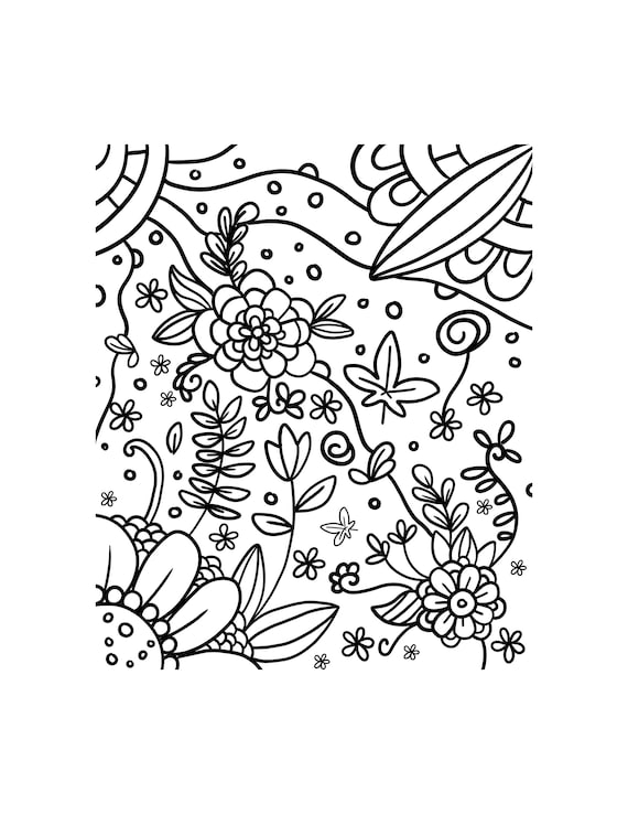 Floral coloring page digital download beautiful flowers printable nature lovers spring coloring pdf