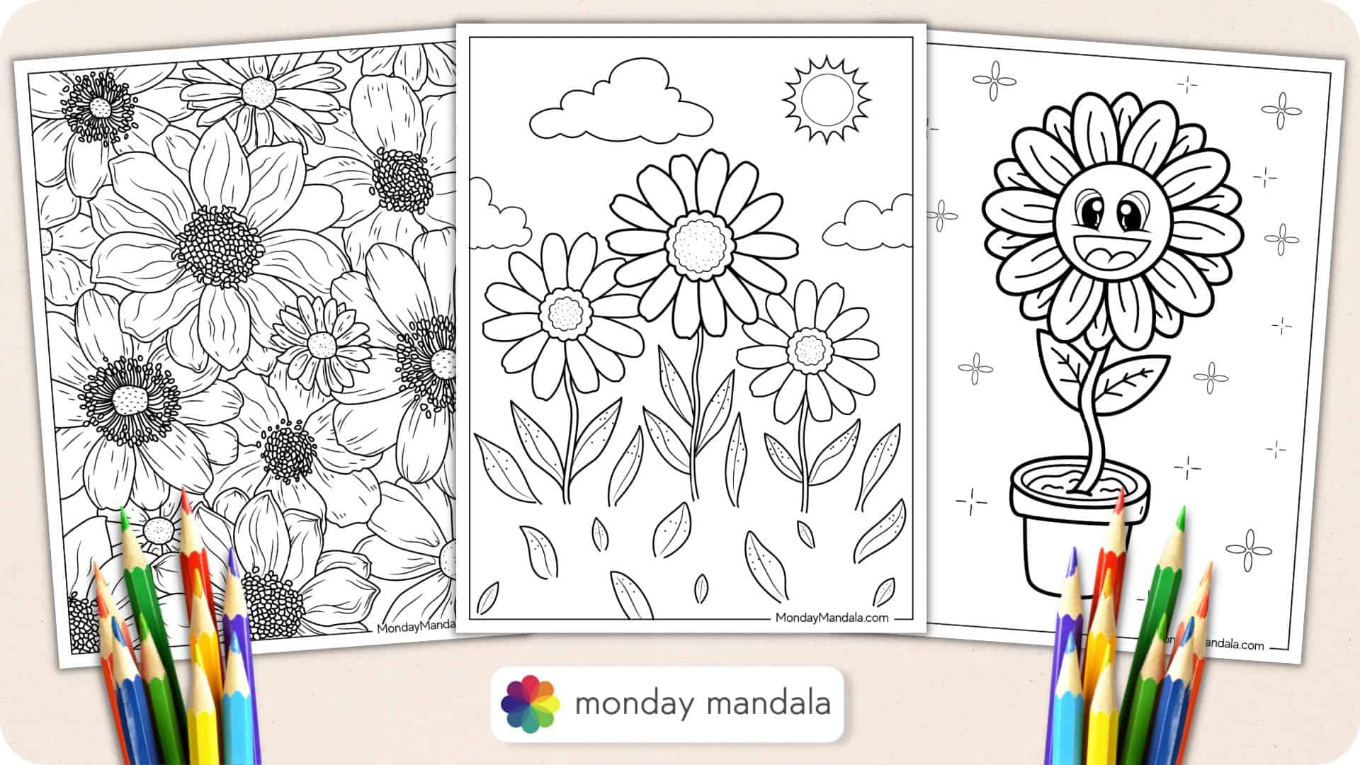 Daisy coloring pages free pdf printables