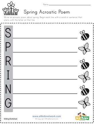 Spring acrostic poem worksheet all kids network