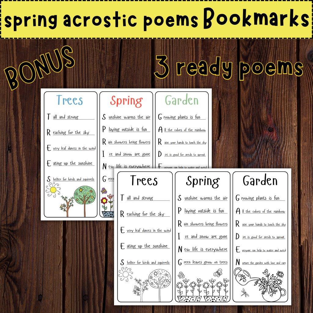 Spring acrostic poems bookmarks poetry writing spring writing activity made by teachers