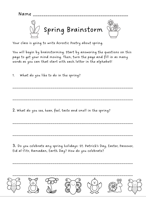 Spring acrostic poetry unit