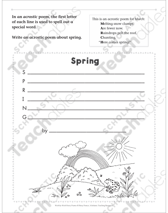 Spring acrostic march poetry frame printable skills sheets