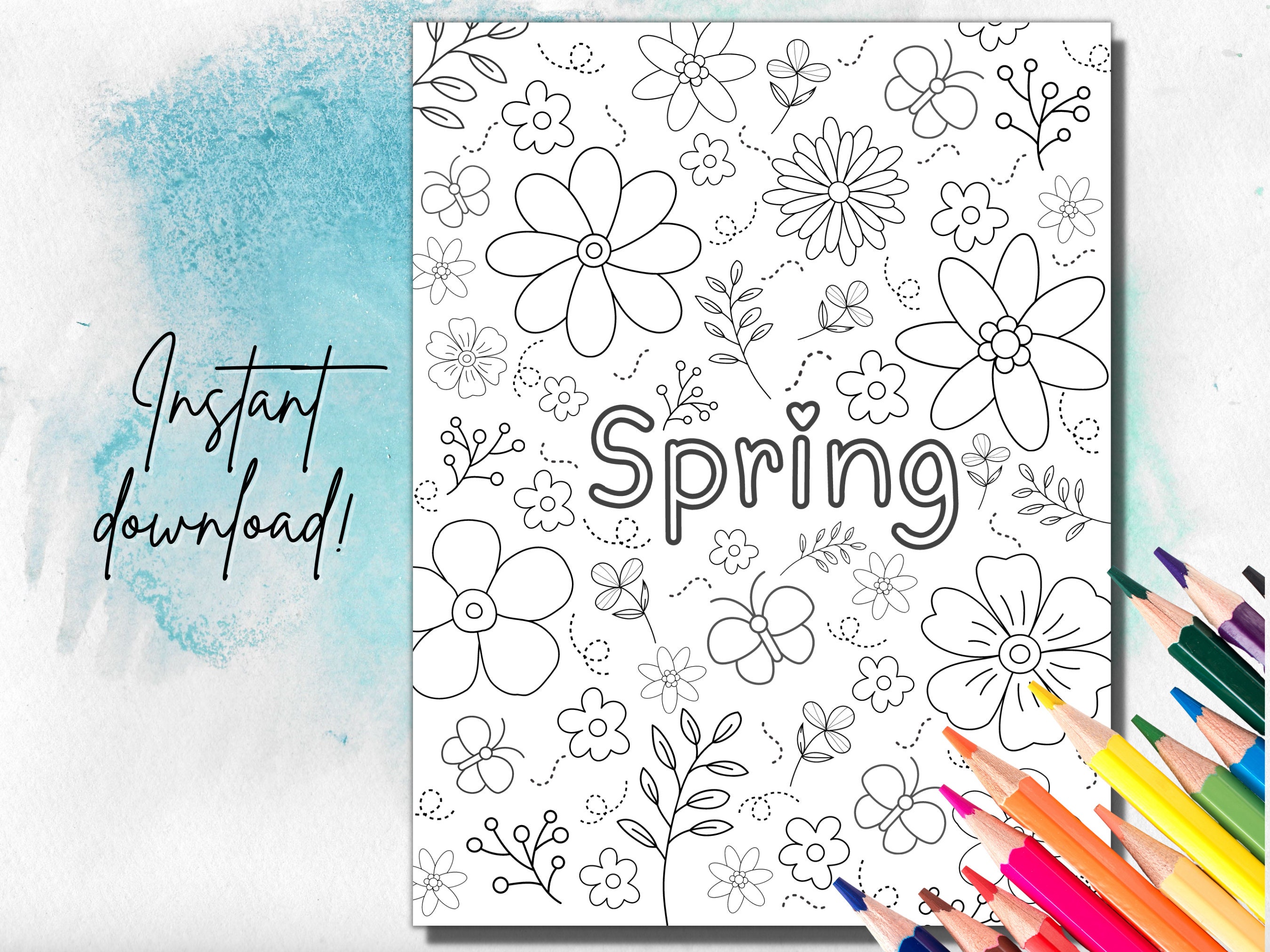 Printable spring coloring page spring activity adult coloring pages kids coloring pages art therapy