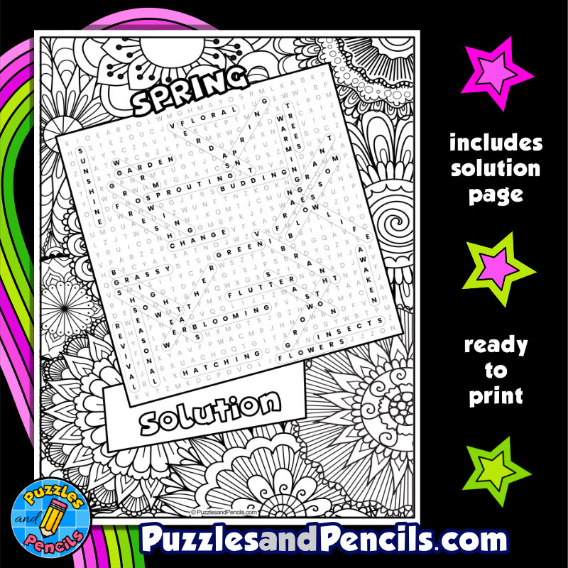 Spring word search puzzle with coloring seasons wordsearch made by teachers